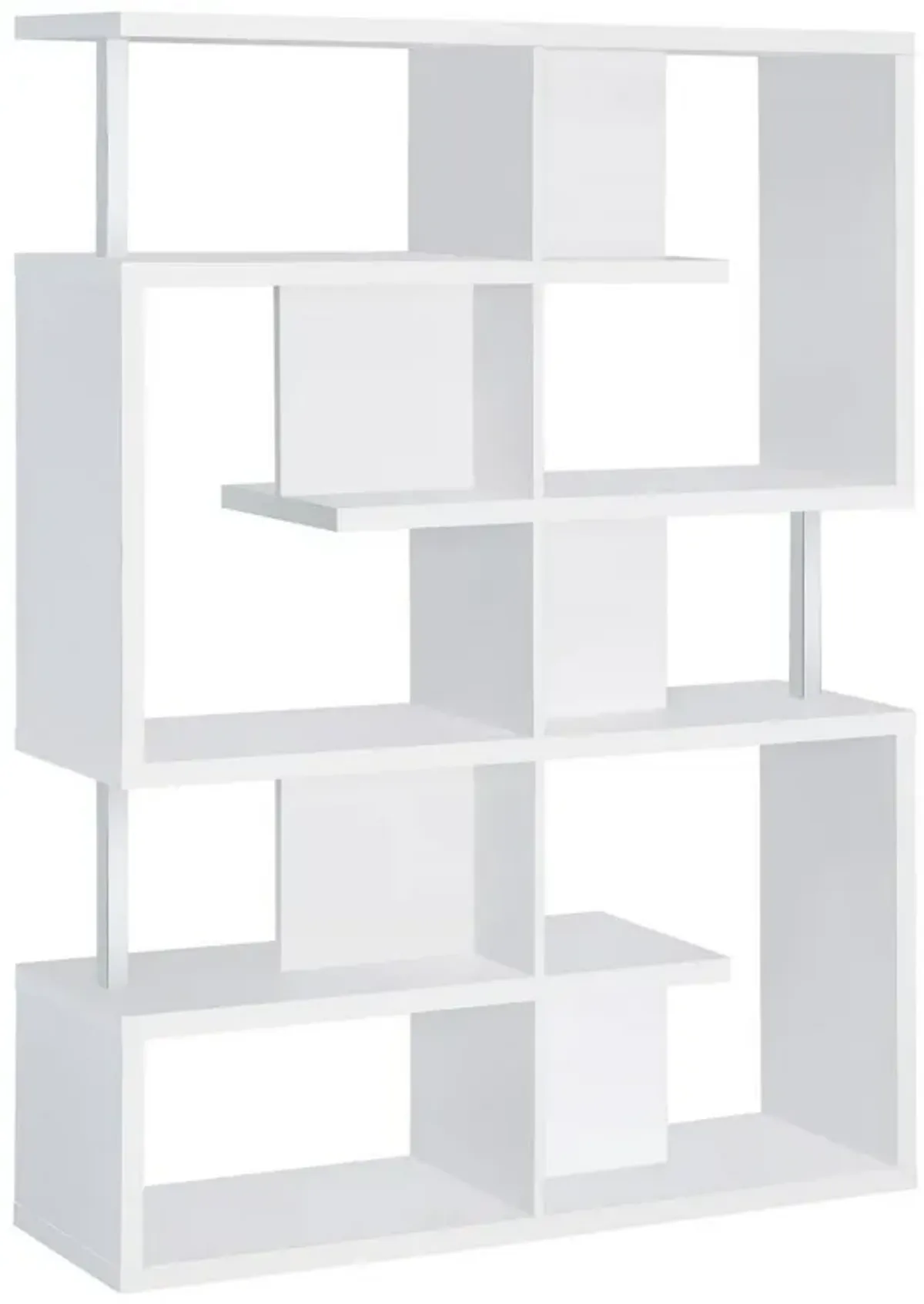 Splendid white bookcase With Chrome Support Beams-Benzara