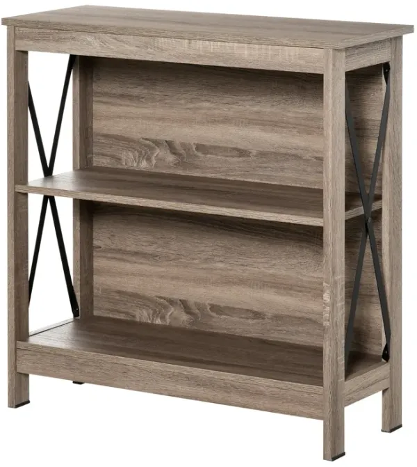 Dark Industrial Shelving: 2-Tier Bookcase with Metal X-Bar