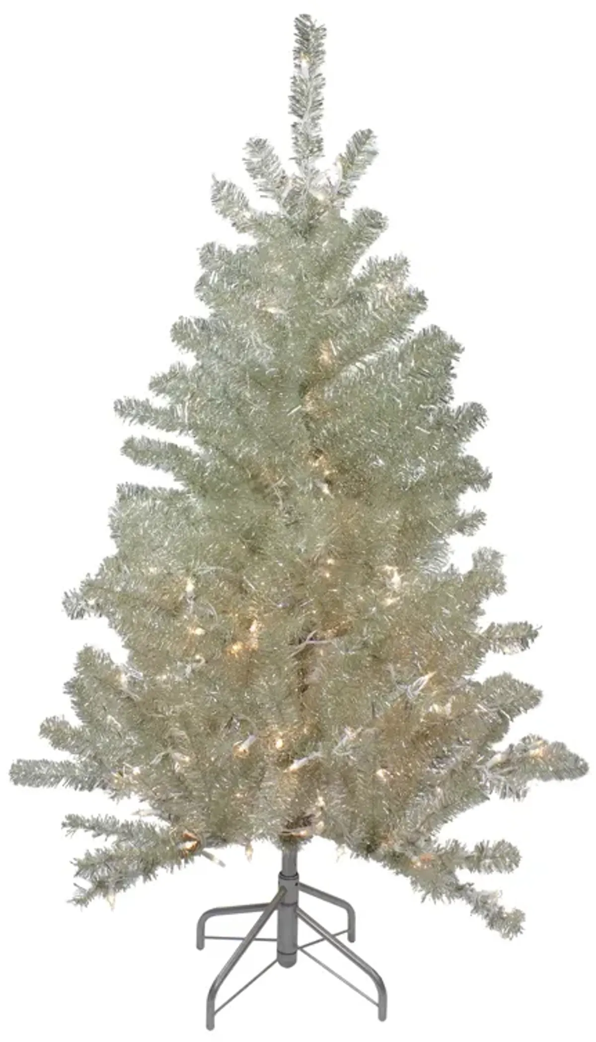 4.5' Soft Metallic Champagne Artificial Tinsel Christmas Tree - Clear Lights