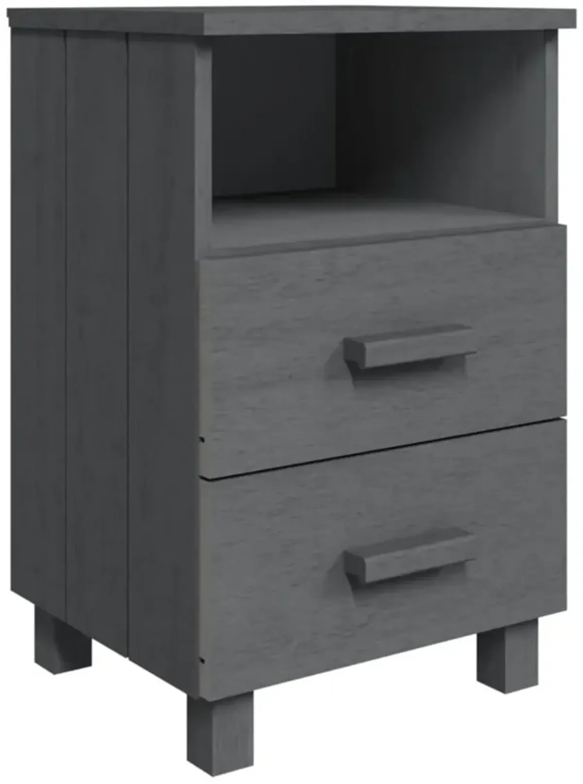 vidaXL Bedside Cabinet HAMAR - Solid Pine Wood Nightstand with Drawers, Compact Storage Unit, Stylish Dark Gray Bedroom Furniture.