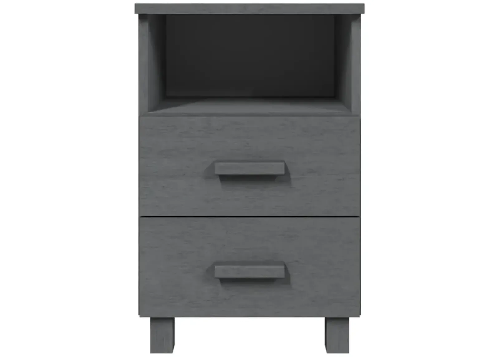 vidaXL Bedside Cabinet HAMAR - Solid Pine Wood Nightstand with Drawers, Compact Storage Unit, Stylish Dark Gray Bedroom Furniture.