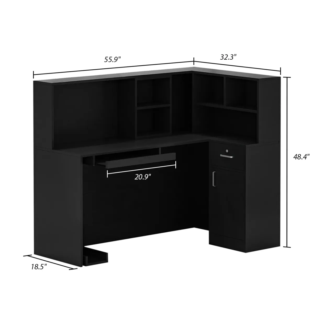 FUFU&GAGA Modern L-Shaped Office Desk with Hutch and Storage (55.9" L x 32.3" W x 48.4" H), Marble