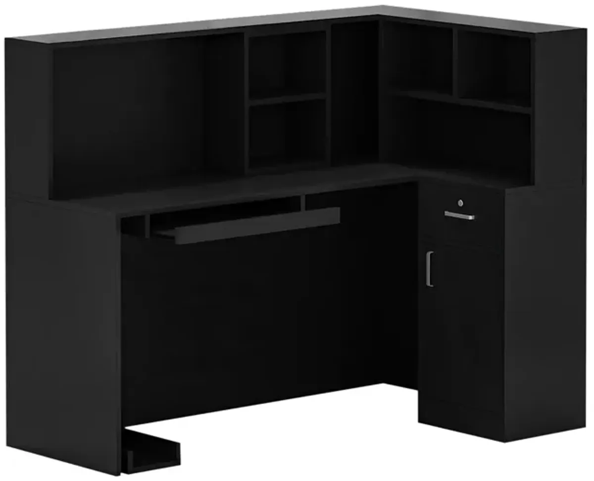 FUFU&GAGA Modern L-Shaped Office Desk with Hutch and Storage (55.9" L x 32.3" W x 48.4" H), Marble