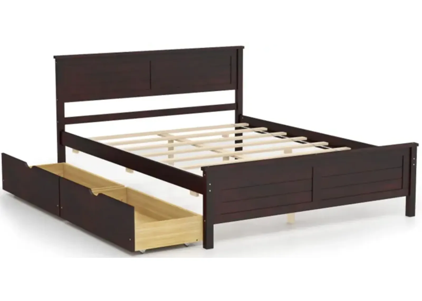 Hivvago Full Size Bed Frame with Storage Drawers and Solid Wood Headboard