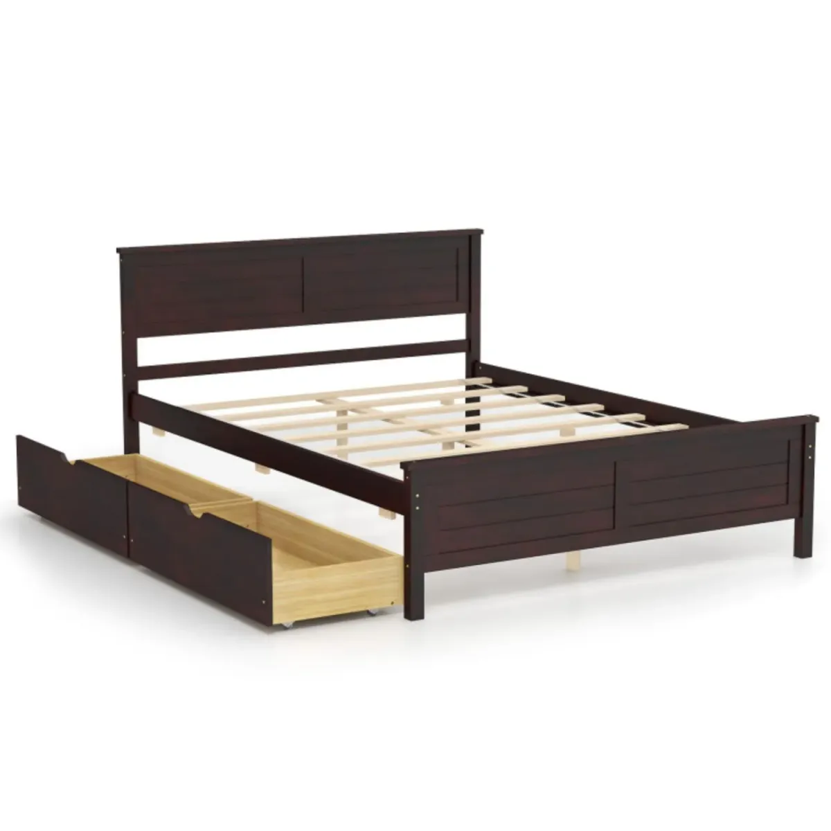 Hivvago Full Size Bed Frame with Storage Drawers and Solid Wood Headboard