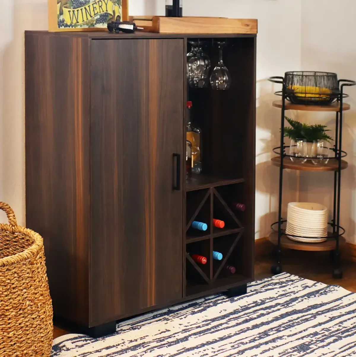 Sunnydaze Lavina Wine Cabinet with Glass and Bottle Storage Shelves