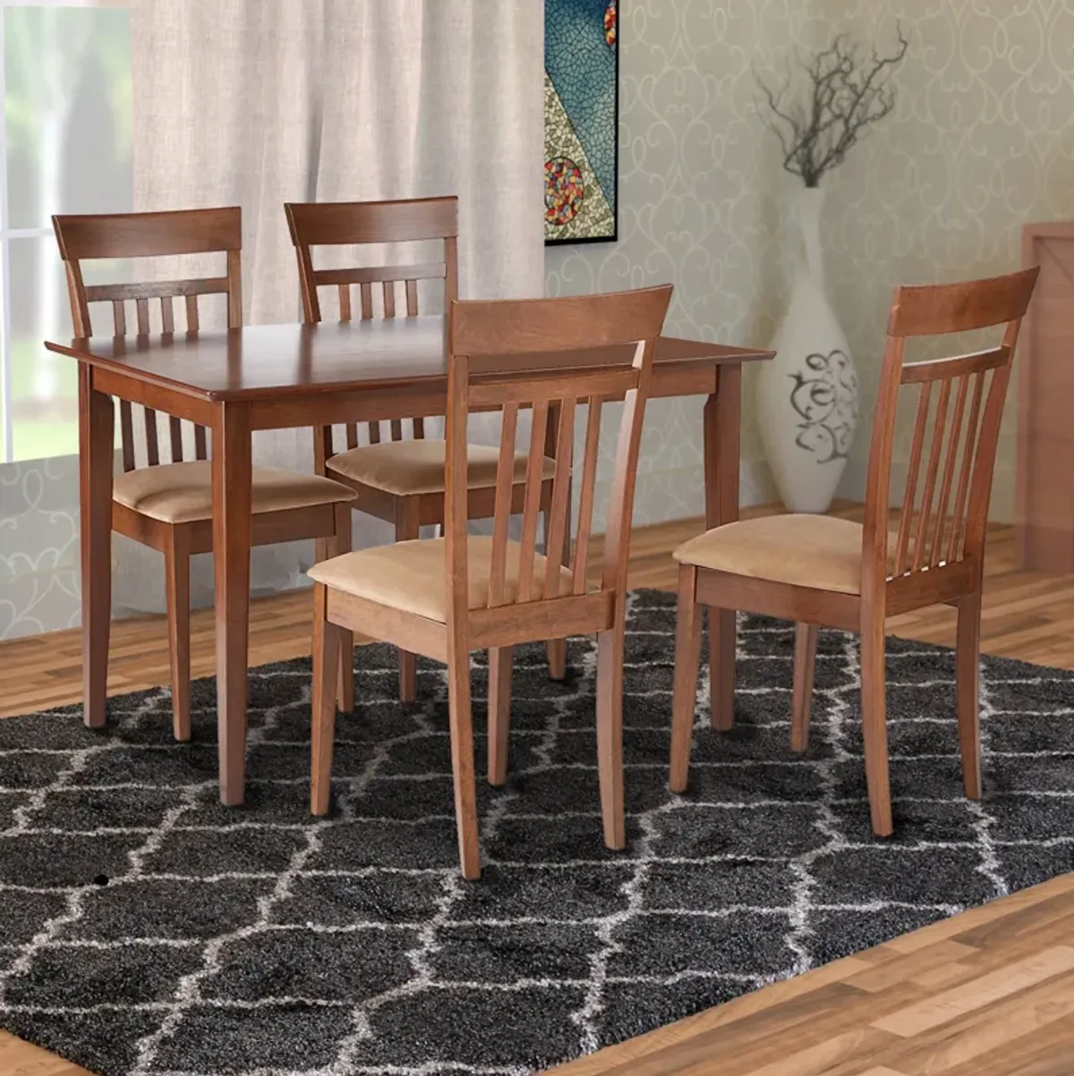 Classy 5 Piece Wooden Dining Table Set, Brown-Benzara