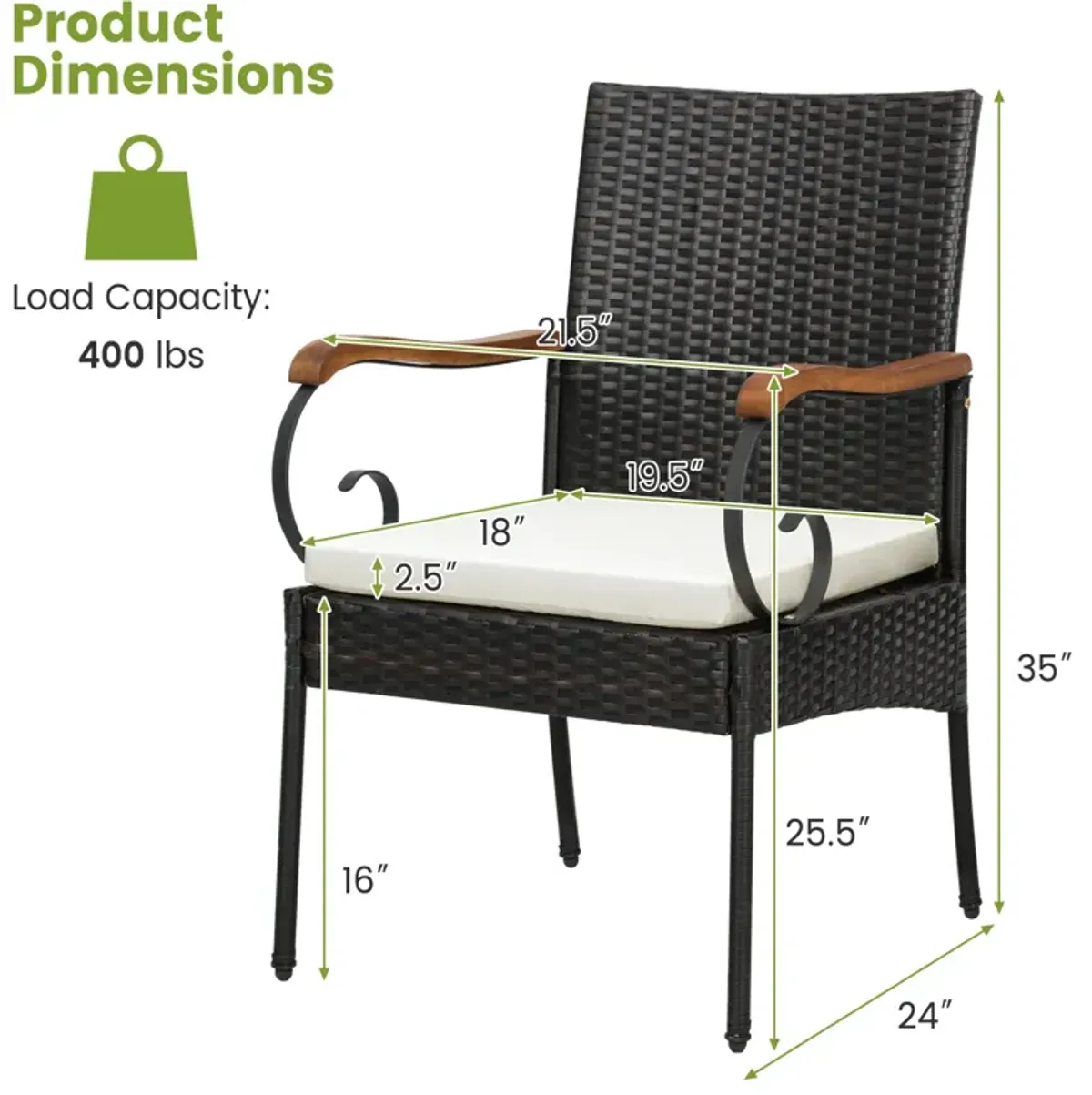 Outdoor PE Wicker Chair with Acacia Wood Armrests