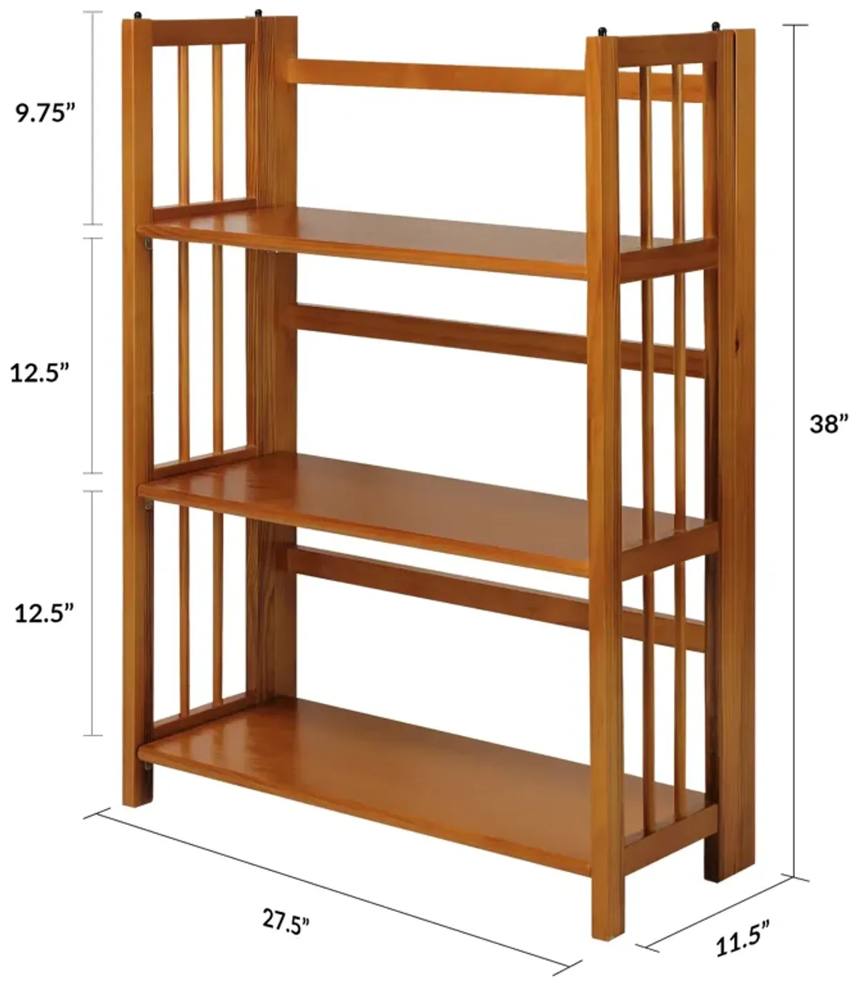 Casual Home 3-Shelf Folding Stackable Bookcase (27.5" Wide)-Honey Oak