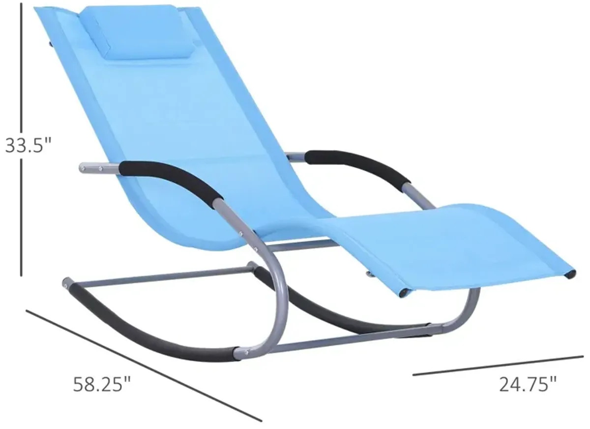 Blue Weather-Resistant Lounger: Chaise Rocker with Detachable Pillow