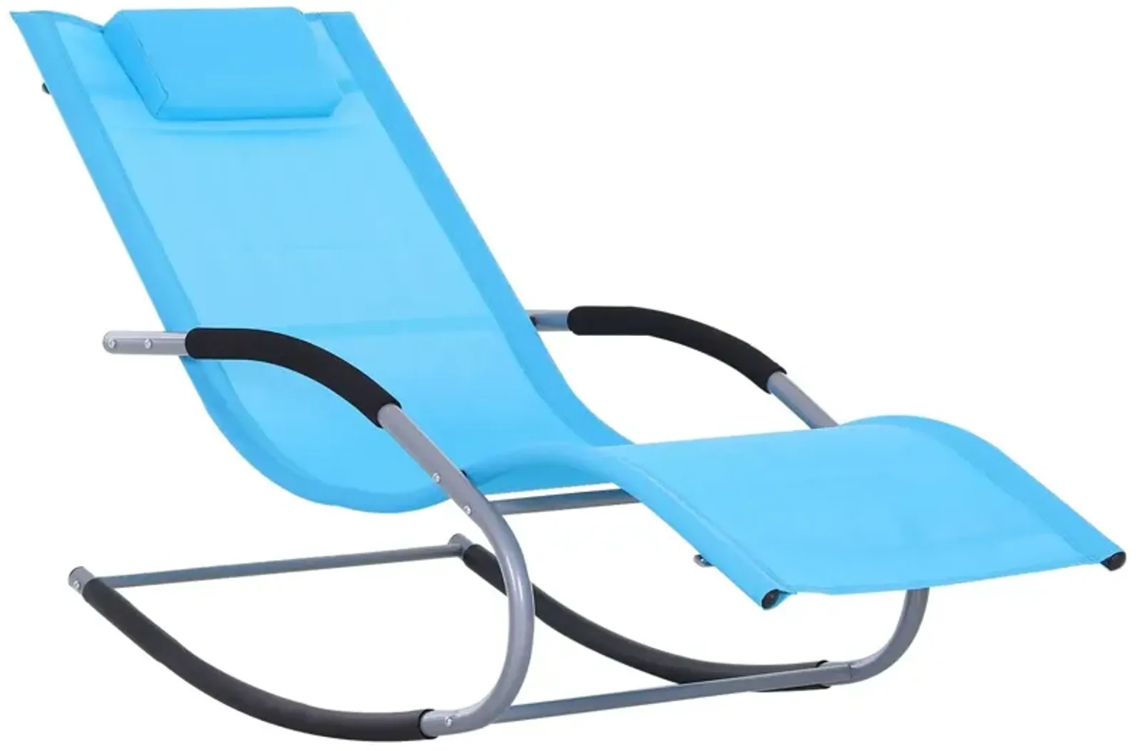 Blue Weather-Resistant Lounger: Chaise Rocker with Detachable Pillow