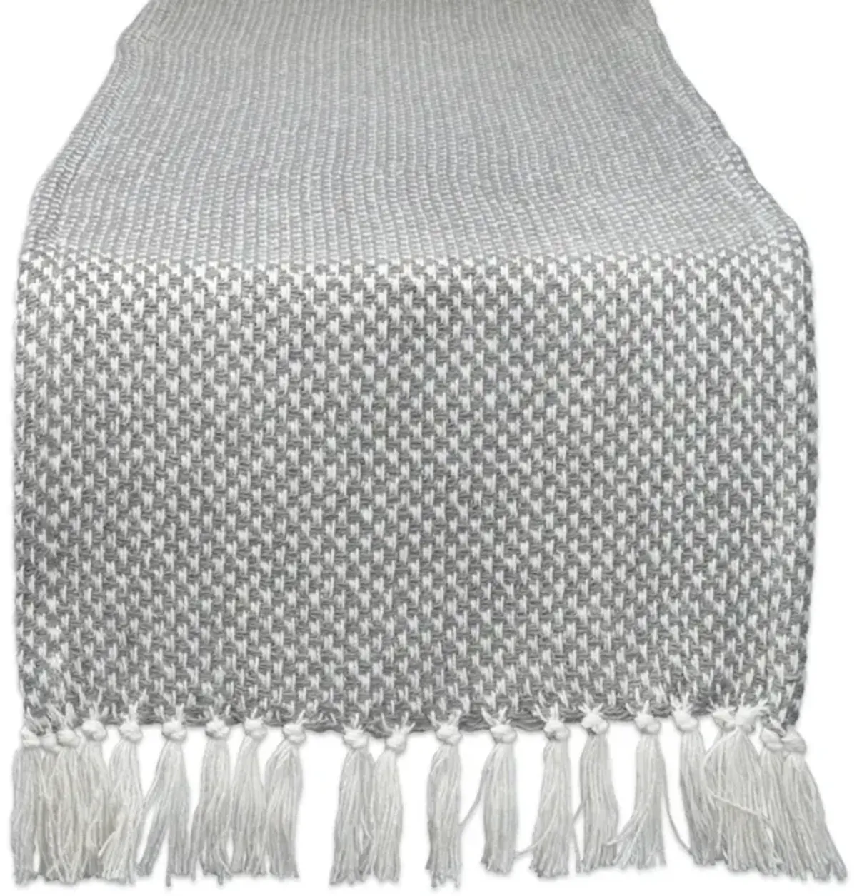 108" Gray and White Woven Fringed Table Runner