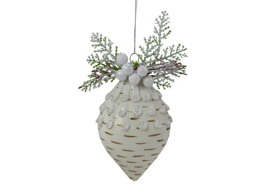 5-Inch Cedar and Berries White Finial Christmas Ornament