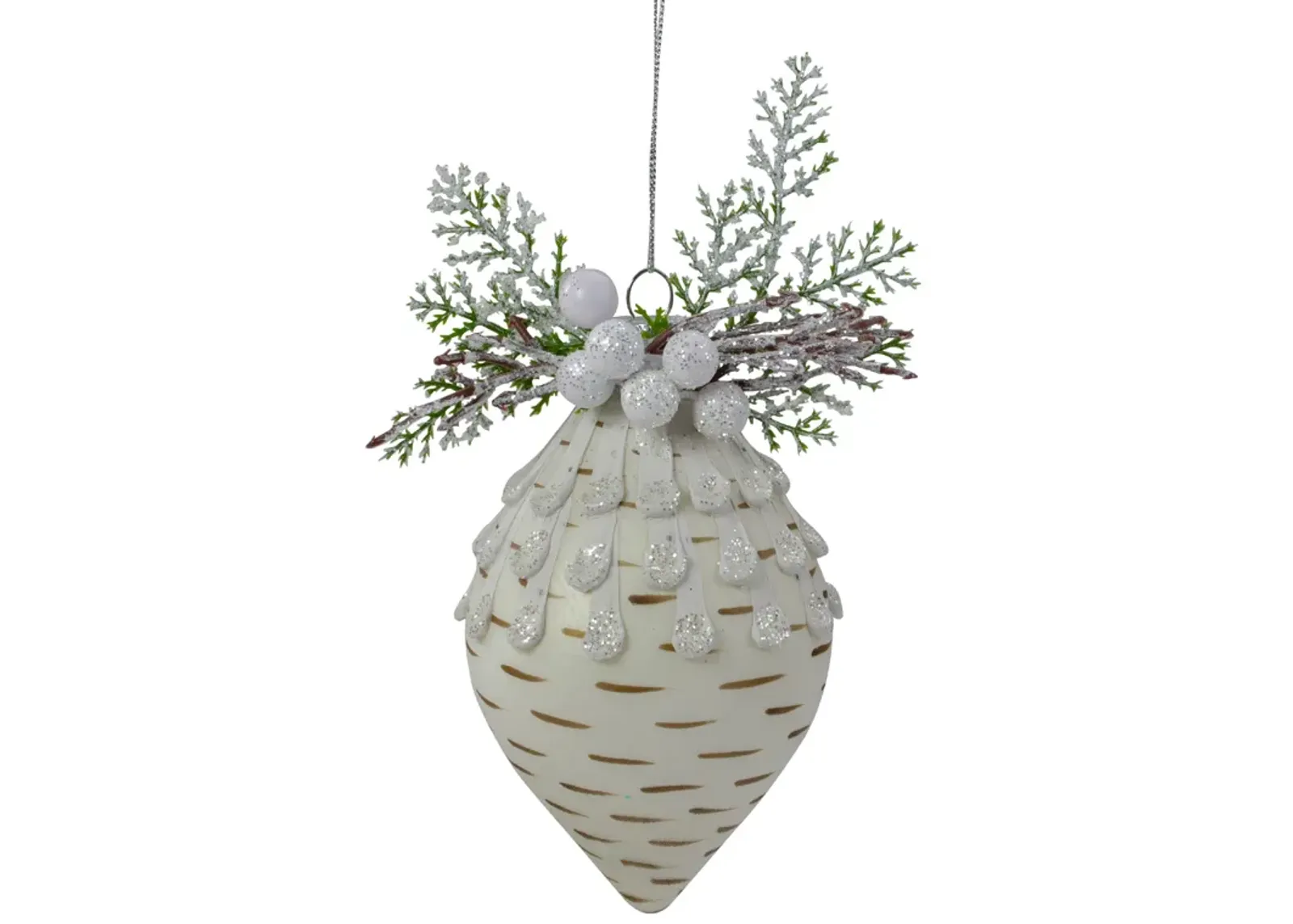 5-Inch Cedar and Berries White Finial Christmas Ornament