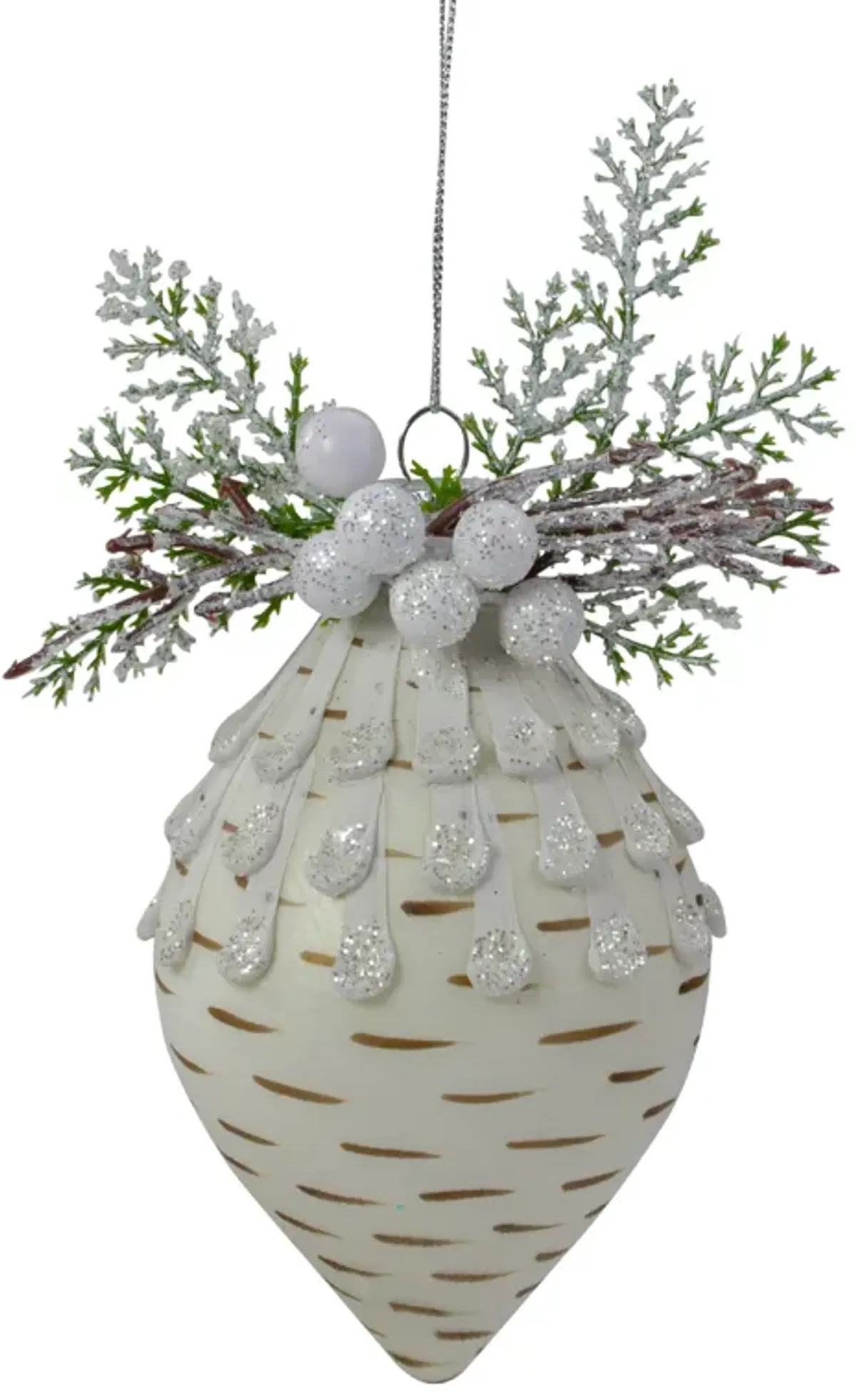 5-Inch Cedar and Berries White Finial Christmas Ornament