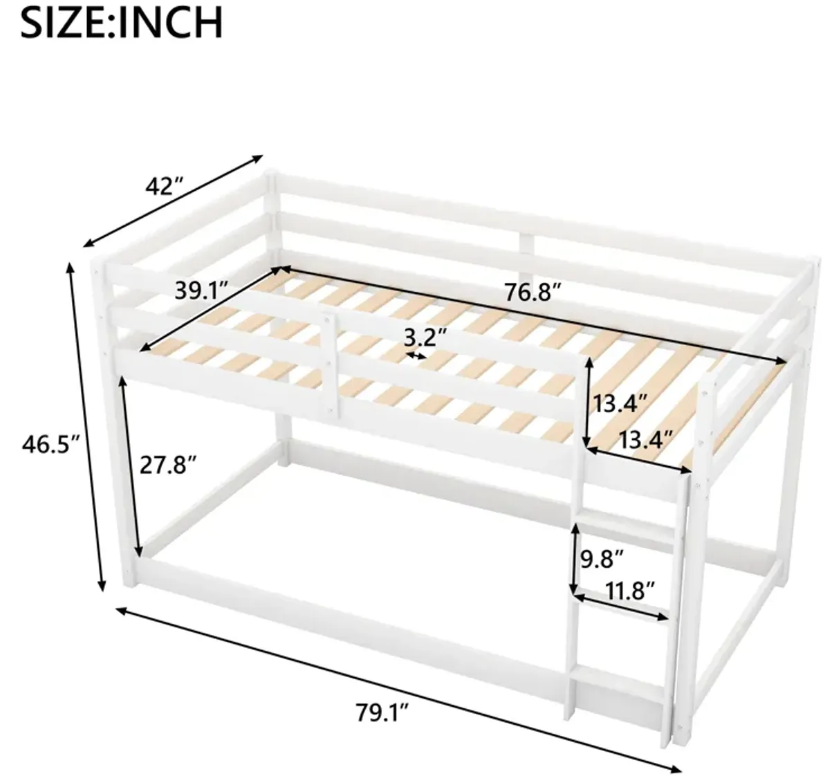 Merax Twin over Twin Floor Bunk Bed with Ladder