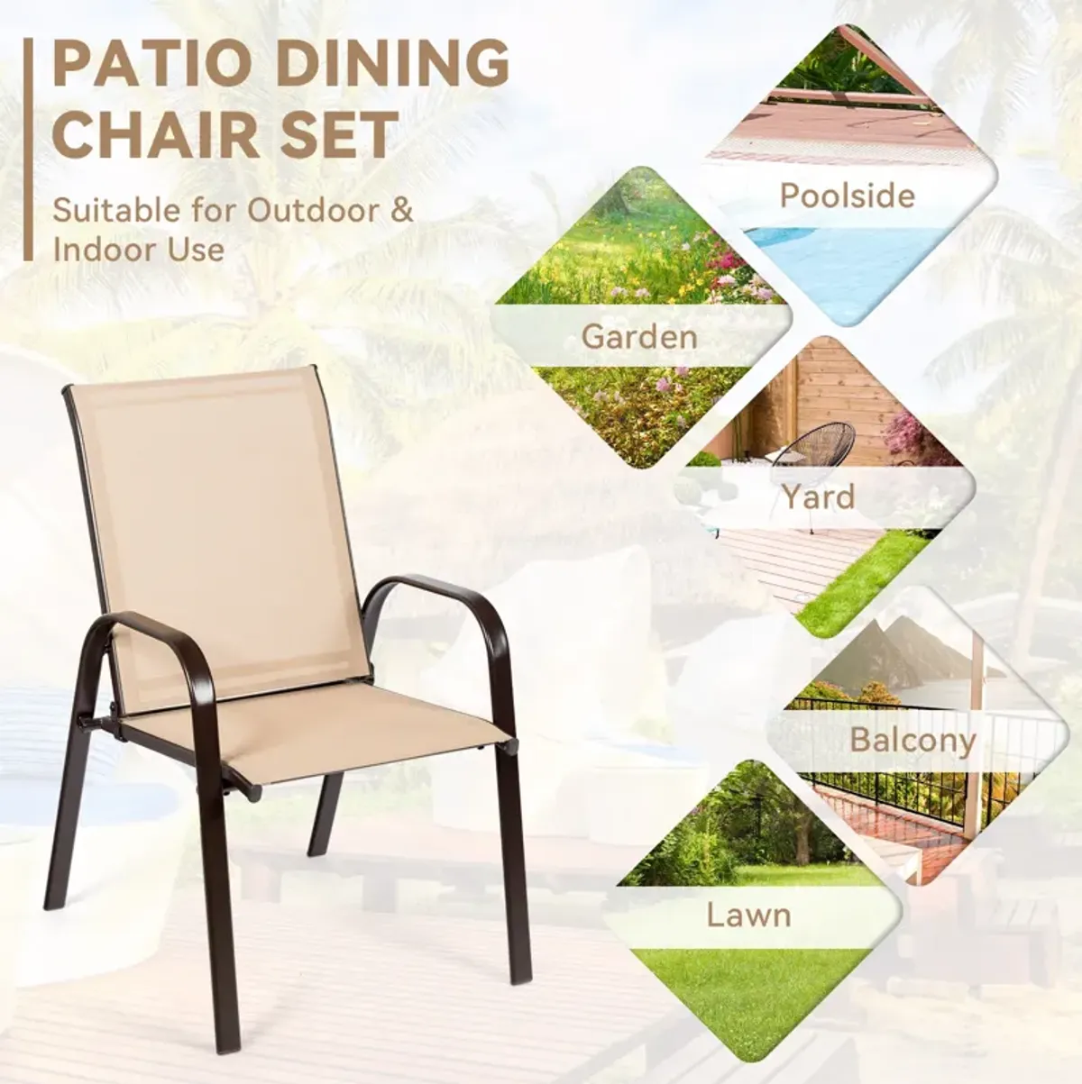 2 Pcs Patio Chairs Outdoor Dining Chair with Armrest