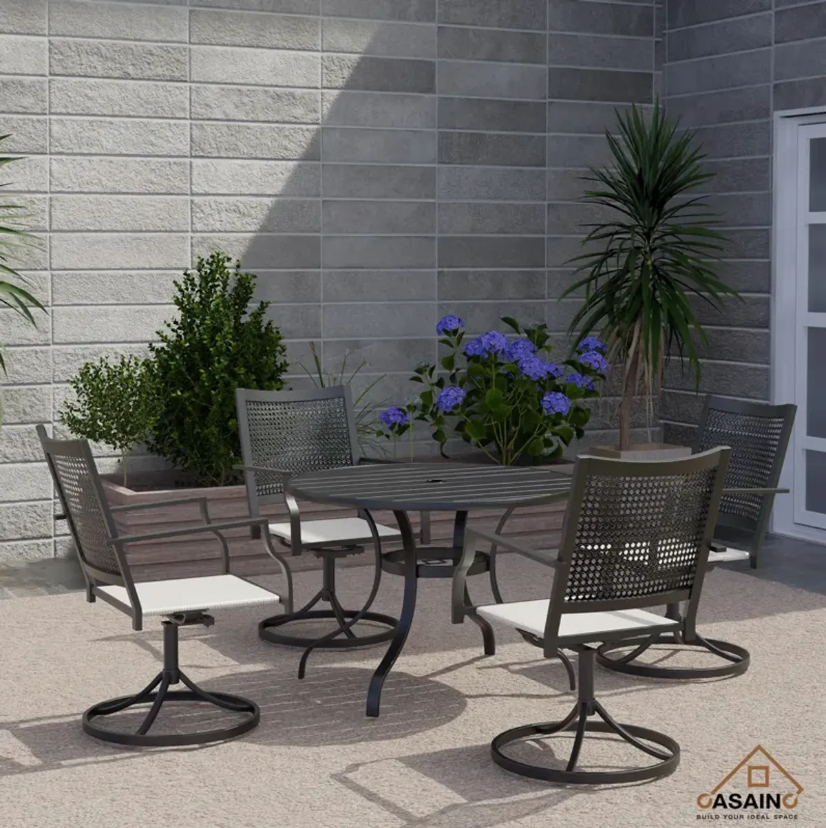 5 Piece Steel Frame Patio Dining Set, Swivel Dining Chair