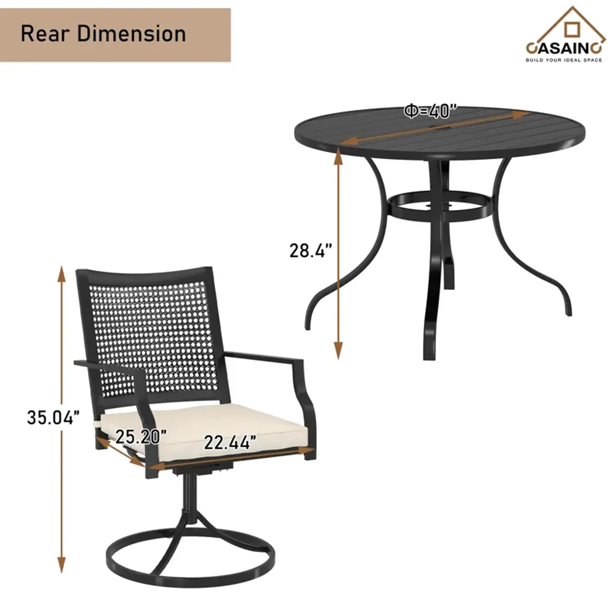 5 Piece Steel Frame Patio Dining Set, Swivel Dining Chair