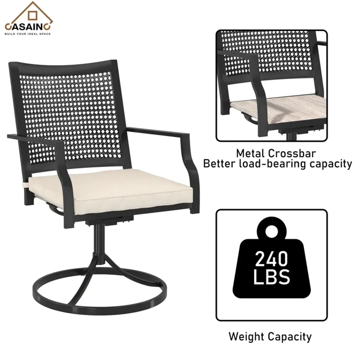 5 Piece Steel Frame Patio Dining Set, Swivel Dining Chair