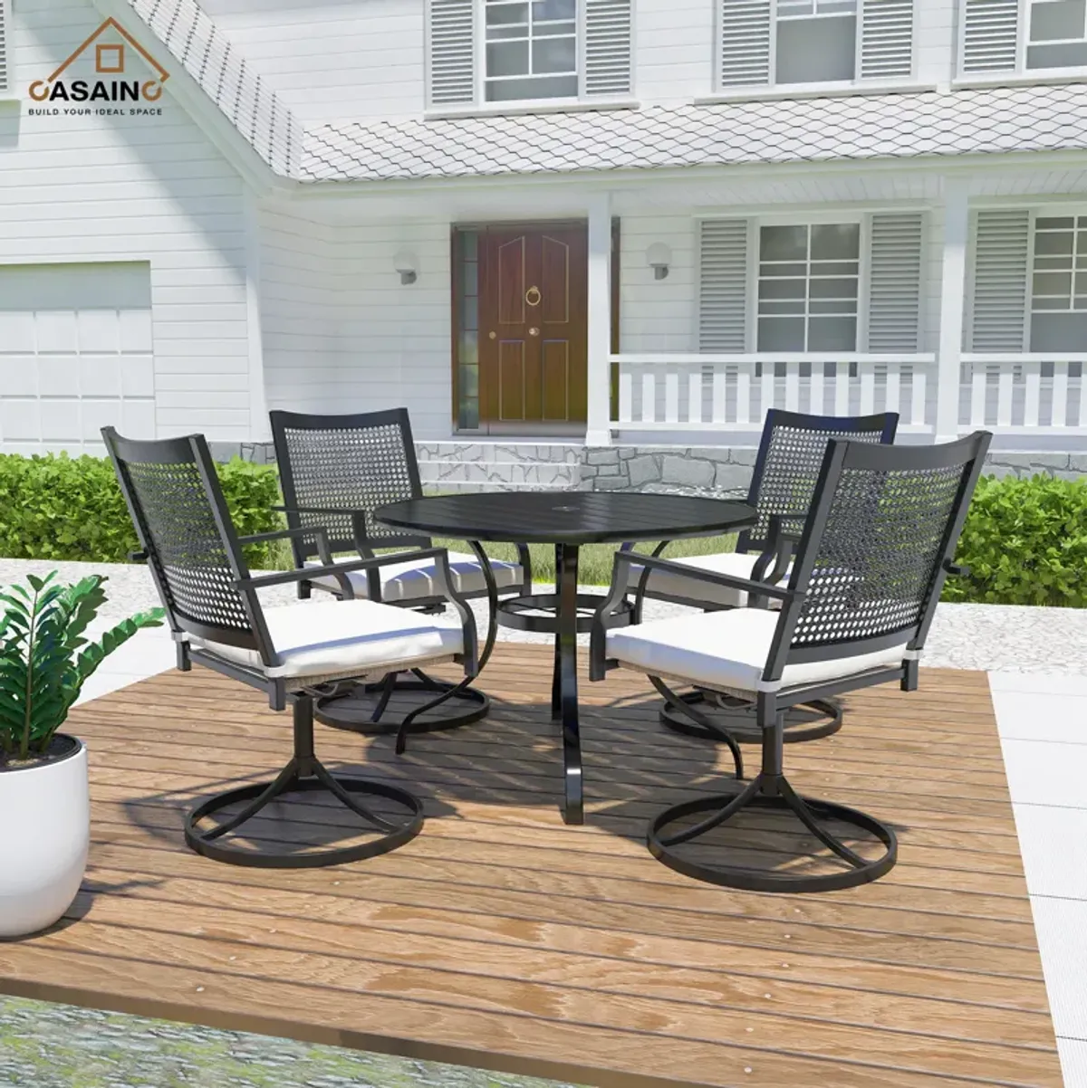 5 Piece Steel Frame Patio Dining Set, Swivel Dining Chair