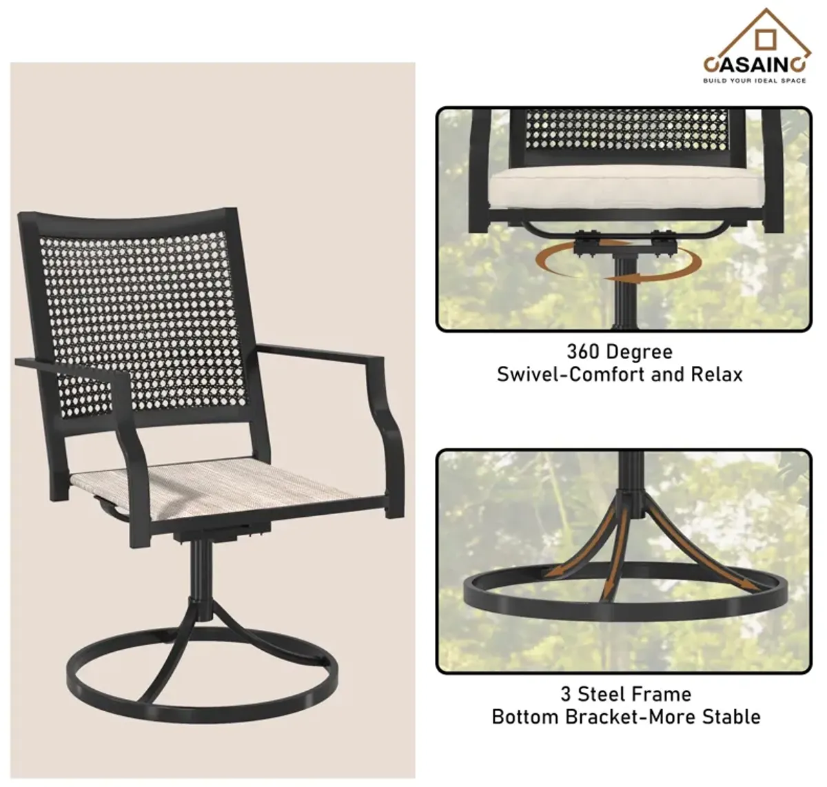 5 Piece Steel Frame Patio Dining Set, Swivel Dining Chair