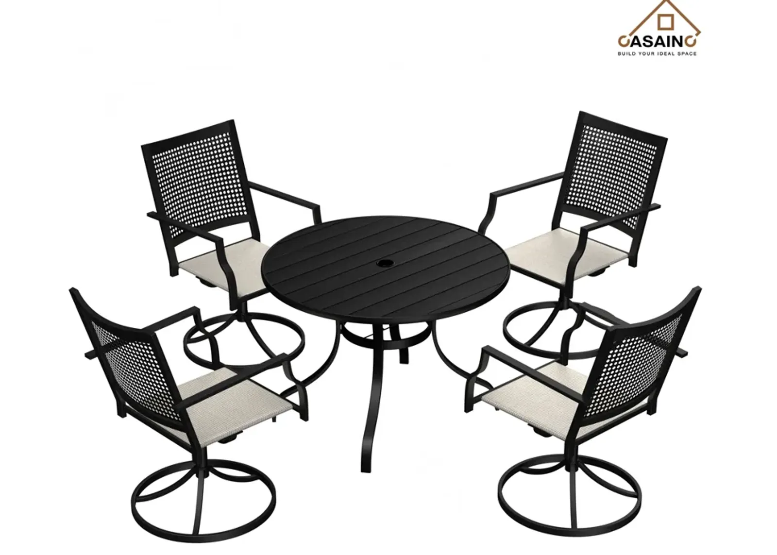 5 Piece Steel Frame Patio Dining Set, Swivel Dining Chair