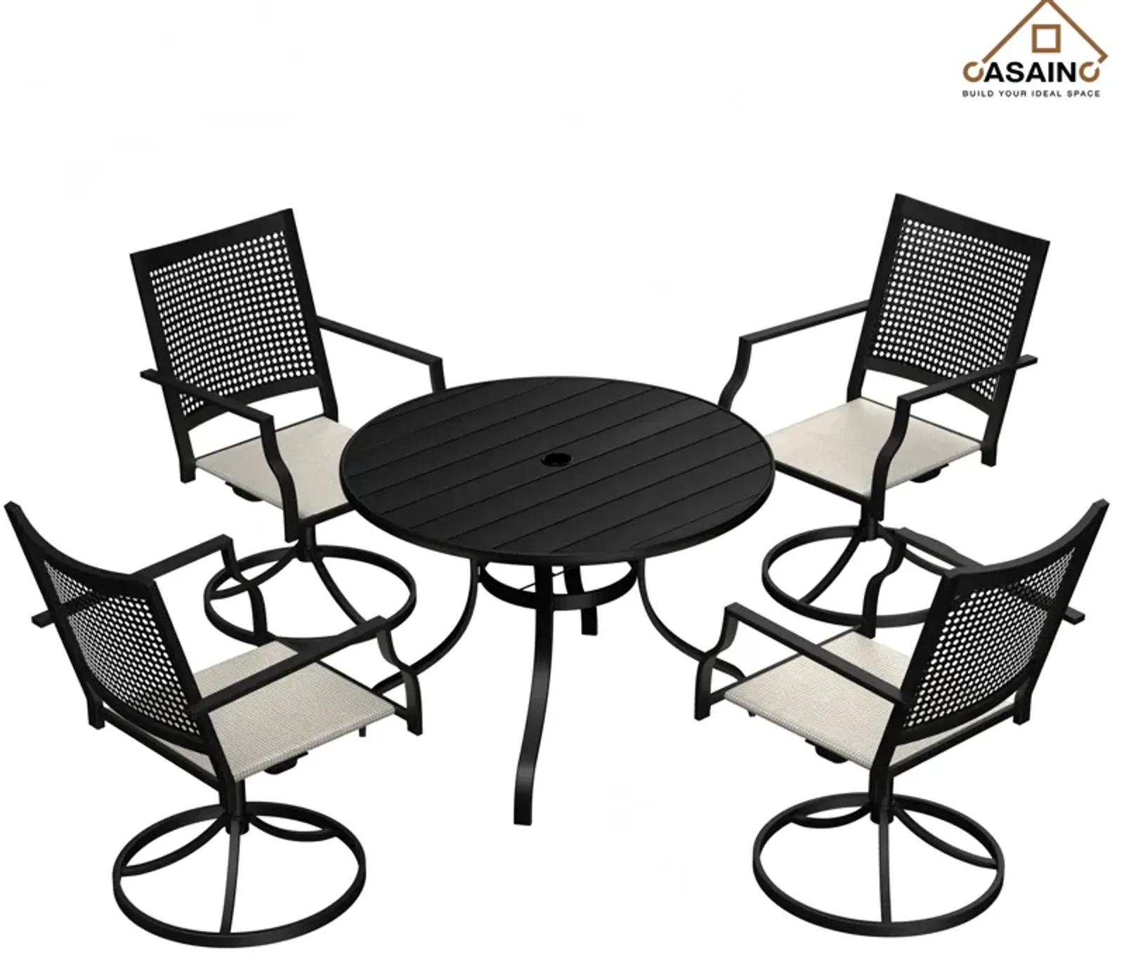 5 Piece Steel Frame Patio Dining Set, Swivel Dining Chair