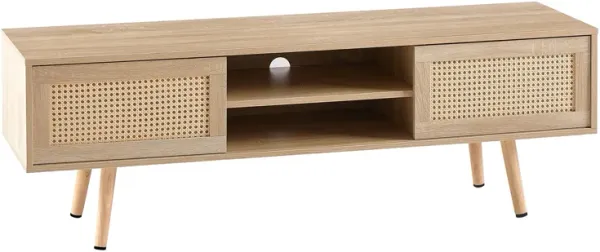 Streamdale Natural Rattan TV Cabinet with Sliding Doors