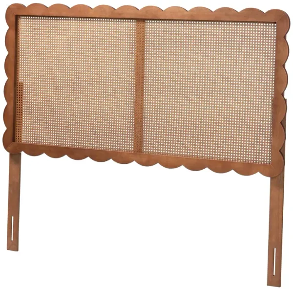 Baxton Studio Orianthe Scalloped Headboard - Boho Chic Bed Backrest with Cane Woven Panel, Modern Minimalist Bedroom Décor, Queen Size