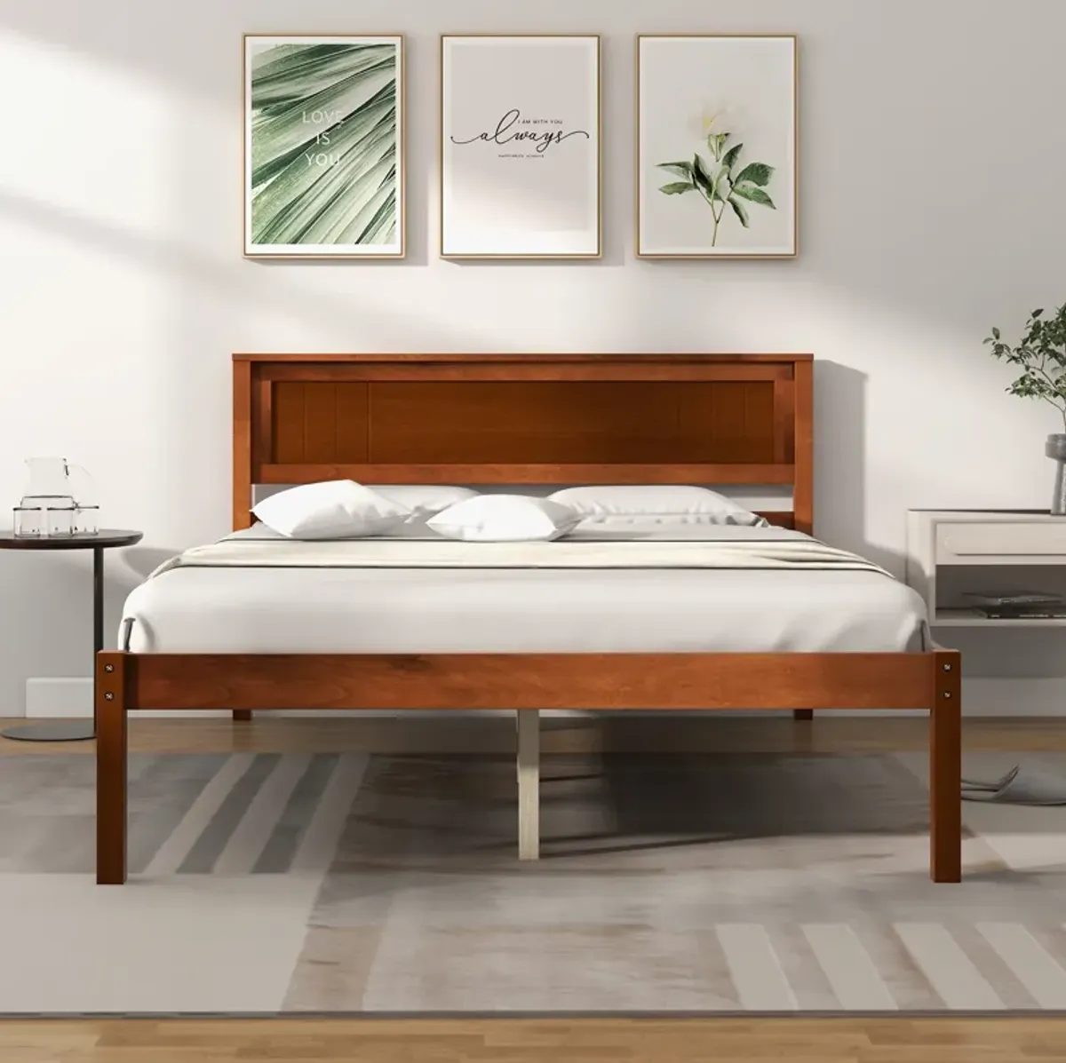 Bed Frame with Wooden Headboard and Slat Support