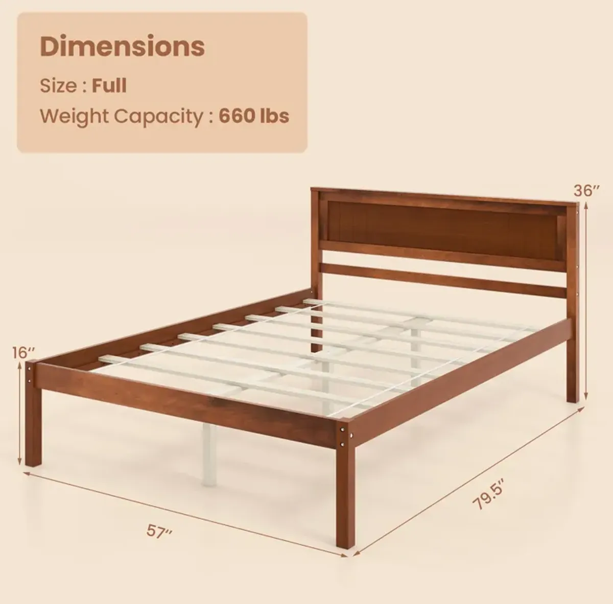 Bed Frame with Wooden Headboard and Slat Support