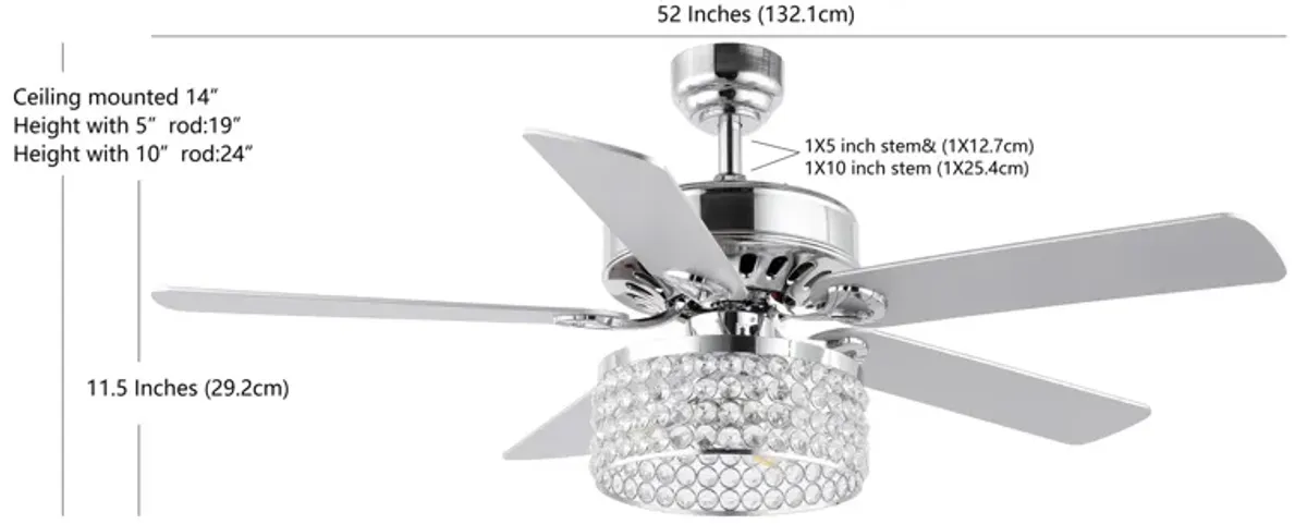 Kristie 3-Light Crystal/Metal Modern Glam Drum LED Ceiling Fan With Remote