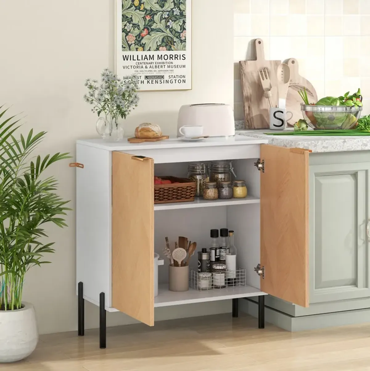 2-Door Buffet Cabinet Sideboard with Shelf and Metal Legs