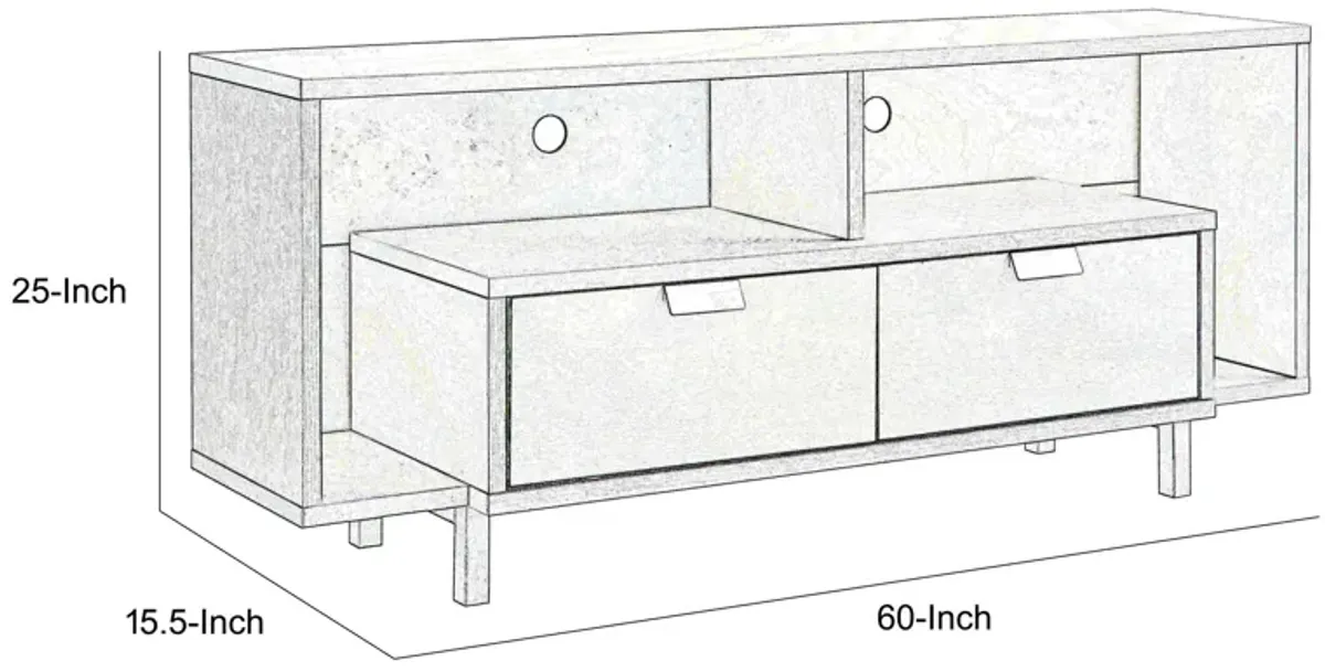 Jett 60 Inch TV Media Entertainment Console, 2 Drawers, 2 Shelves, White-Benzara