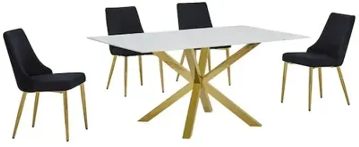 Best Quality Furniture White Marble Wrap Glass Dining Set With Velvet Chairs