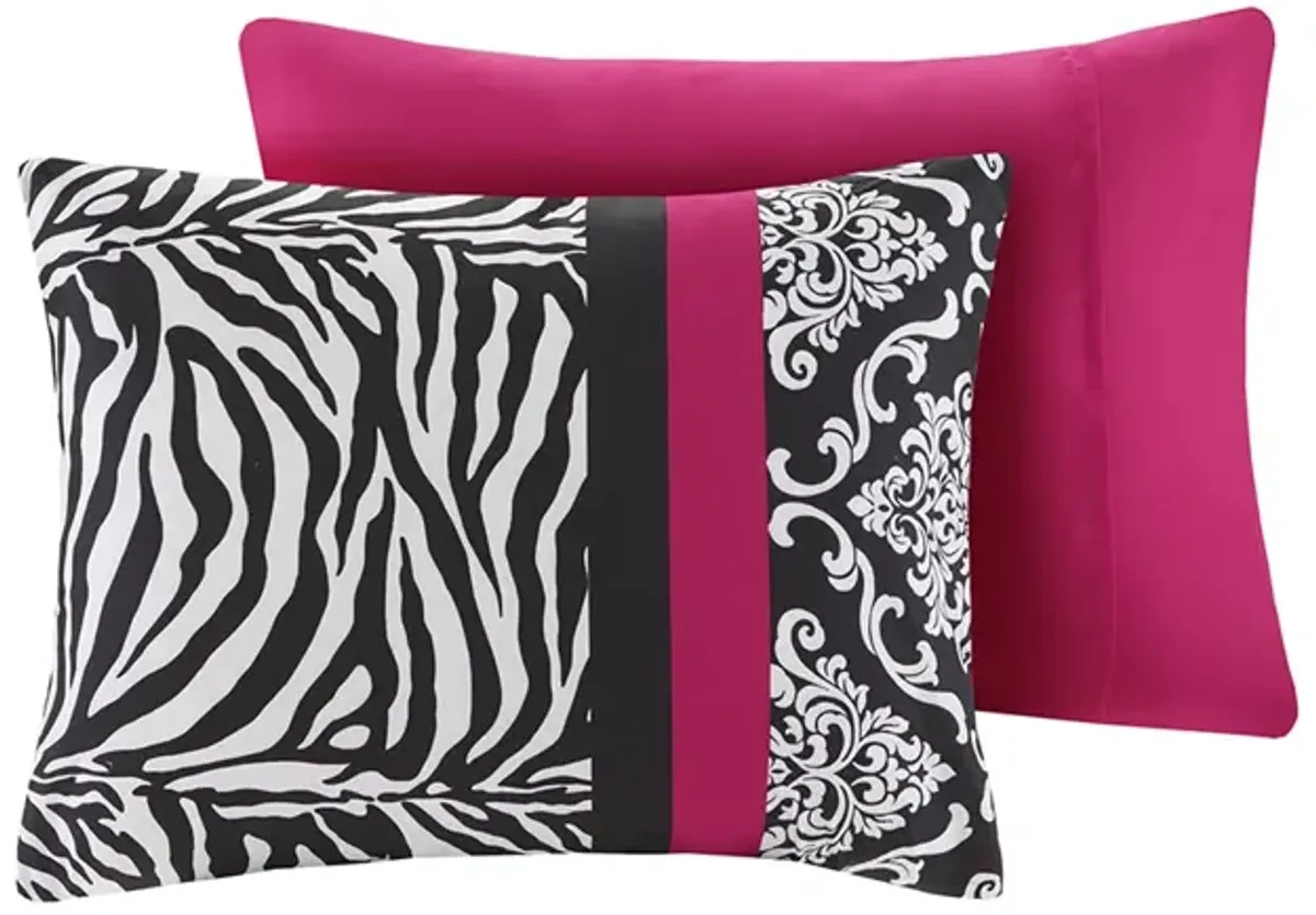 Gracie Mills Morse 4-Piece Striped Damask and Zebra Printed Comforter Set - Twin XL