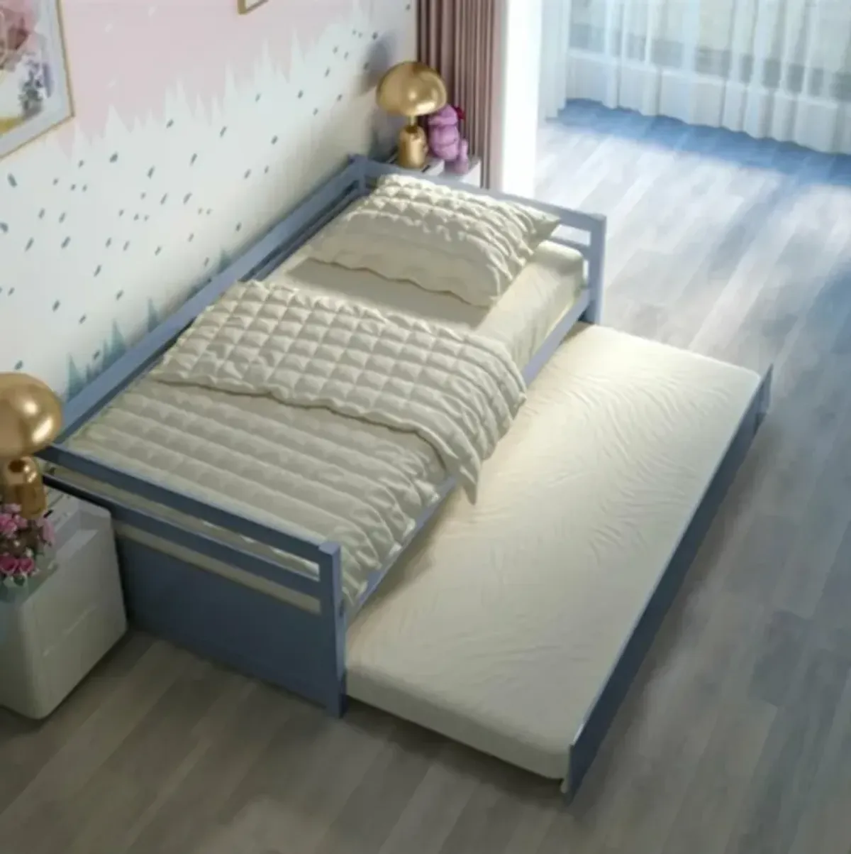 Dorm Style Trundle Daybed Platform Bed Frame for Small Spaces and Guest Rooms