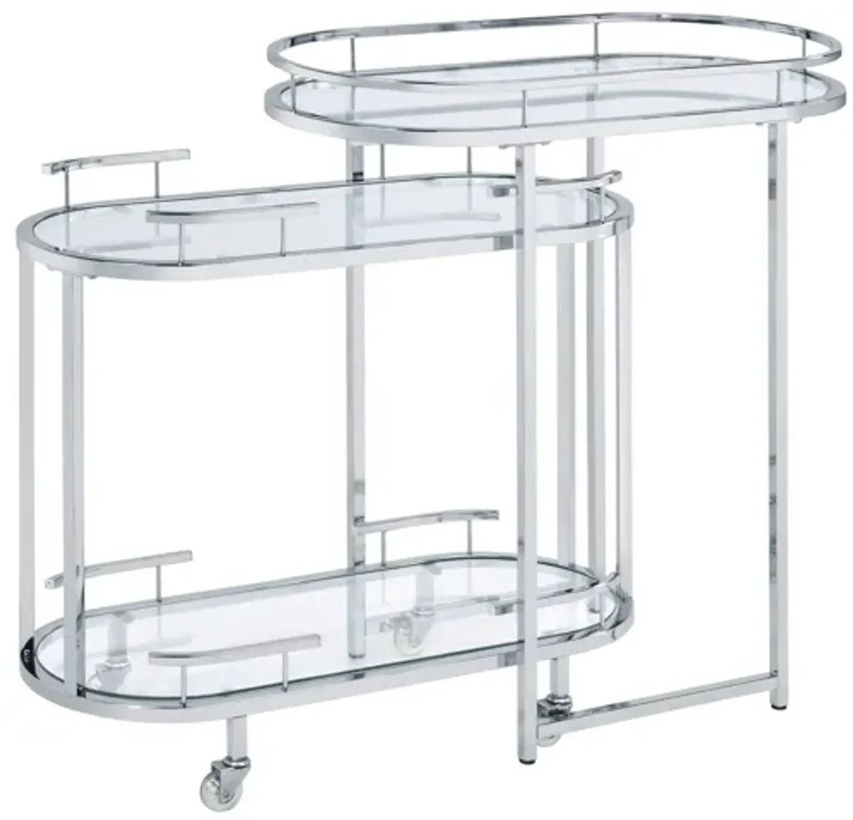 ACME Piffo Serving Cart & Bar Table, Clear Glass & Chrome Finish