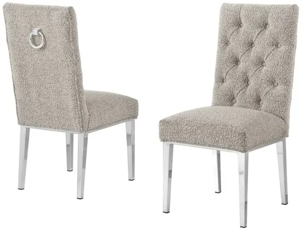 Gray Boucle Fabric With Silver Chrome Base Dining Chairs (Set Of 2)