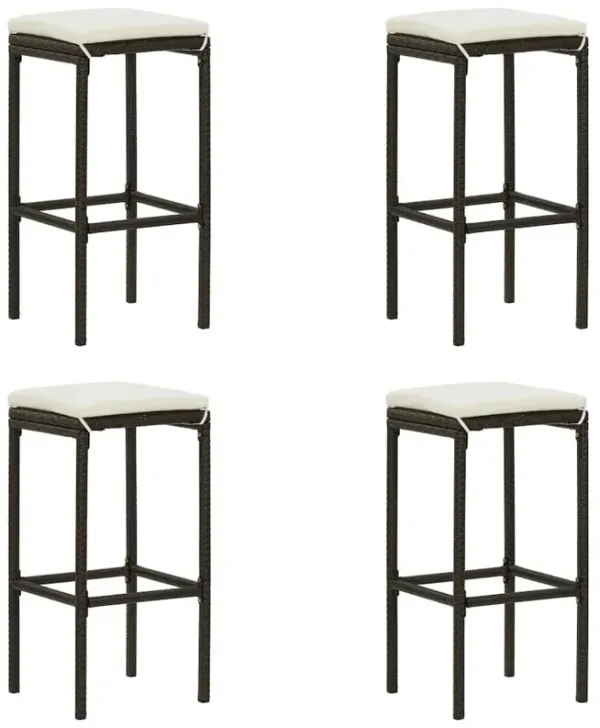 Bar Stool Set of 4 Brown with cream white cushion