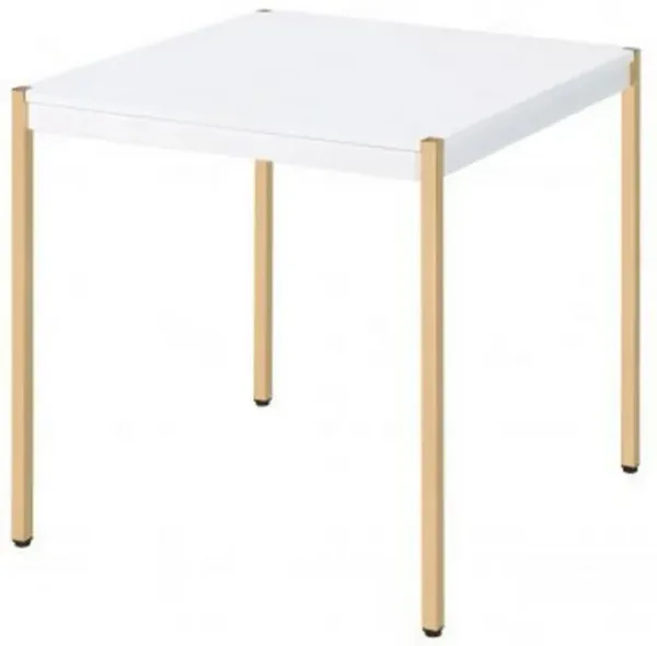 End Table with Metal Tube Legs, White and Gold-Benzara