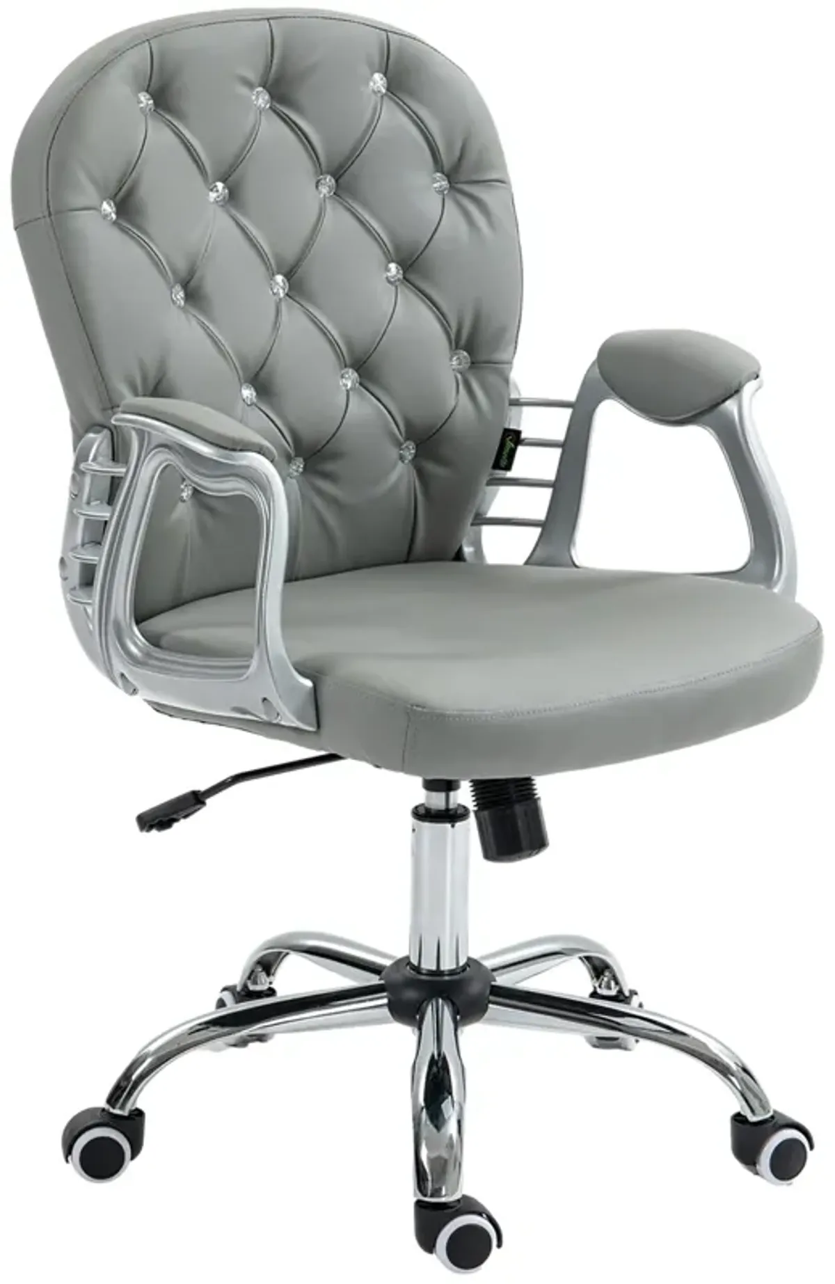 Gray PU Leather Desk Chair: Tufted, Padded Arms, Adjustable