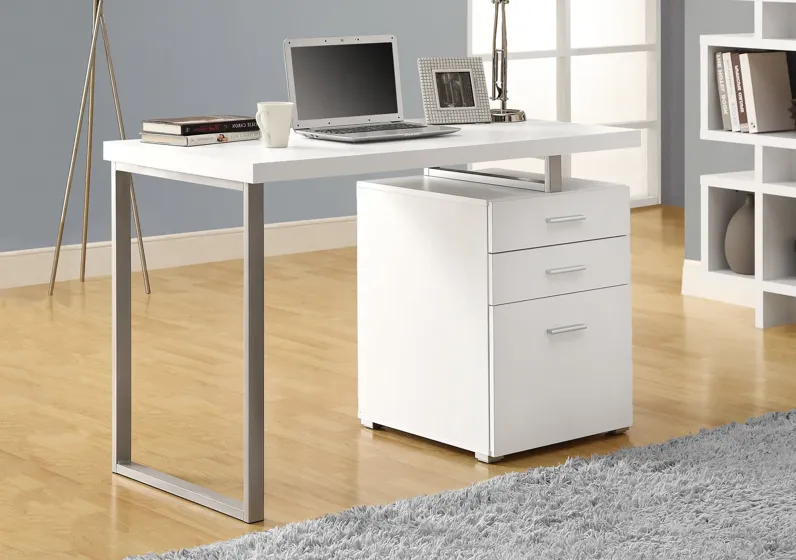 Monarch Specialties Computer Desk, Home Office, Laptop, Left, Right Set-Up, Storage Drawers, 48"L, Work, Metal, Laminate, White, Grey, Contemporary, Modern