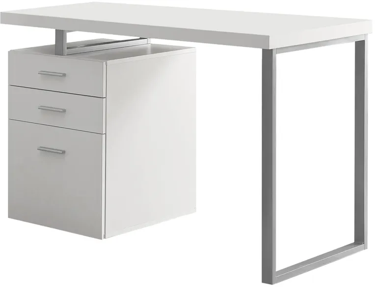 Monarch Specialties Computer Desk, Home Office, Laptop, Left, Right Set-Up, Storage Drawers, 48"L, Work, Metal, Laminate, White, Grey, Contemporary, Modern