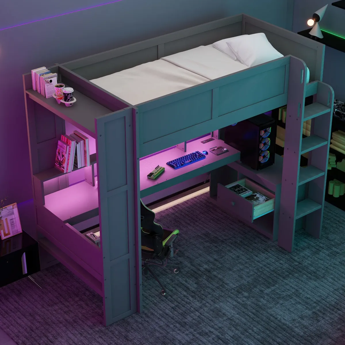 Merax Gaming Loft Bed with Desk