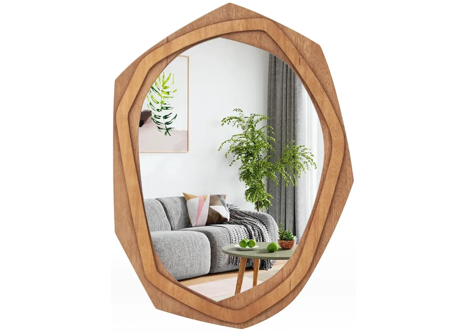 Large Water Proof Irregular Framed Decoration Wall Mirror with Expansion Screws-Natural