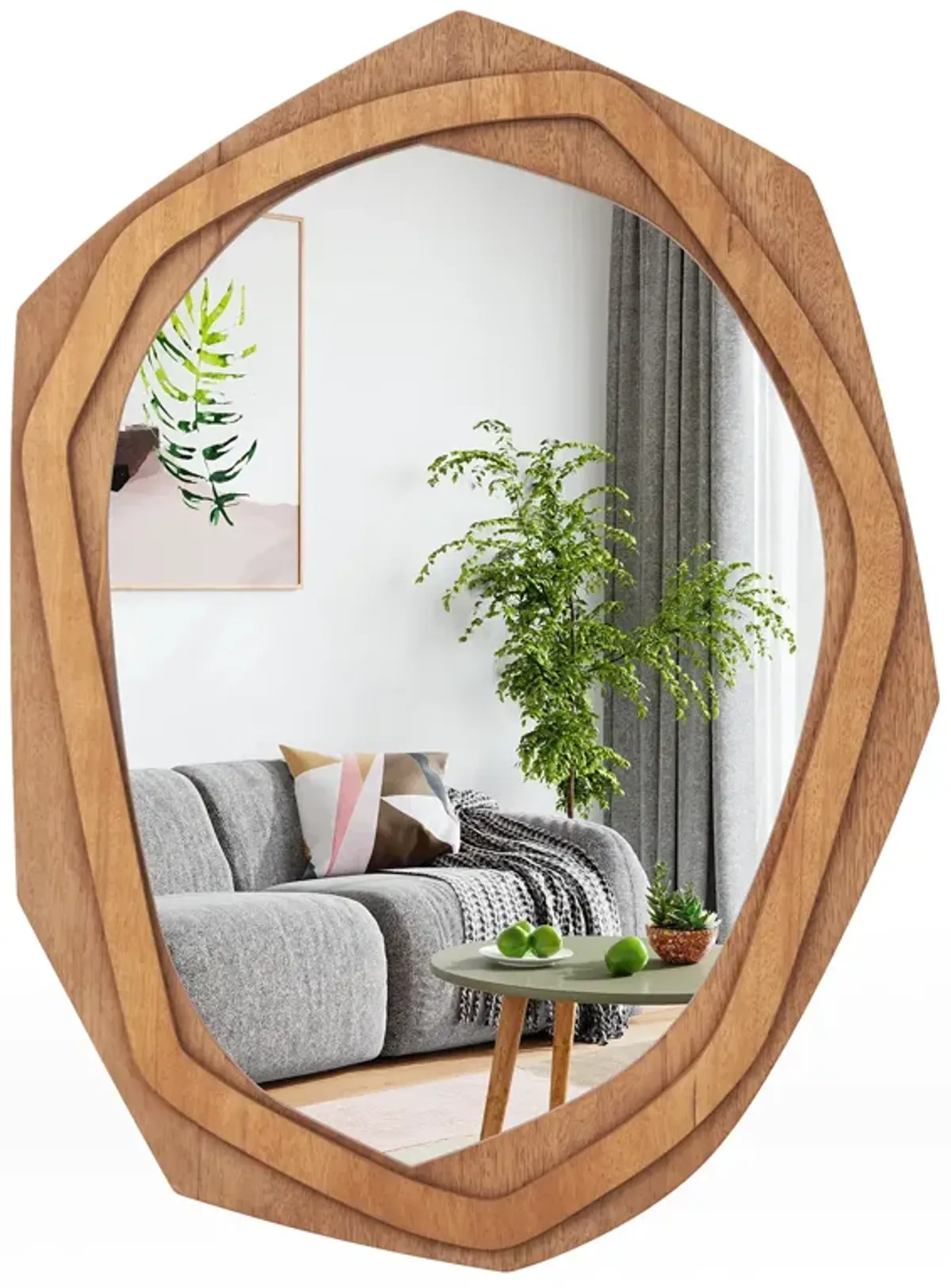 Large Water Proof Irregular Framed Decoration Wall Mirror with Expansion Screws-Natural