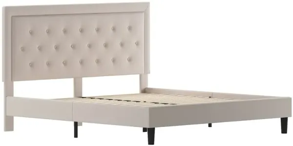 Flash Furniture Roxbury King Size Tufted Upholstered Platform Bed in Beige Fabric