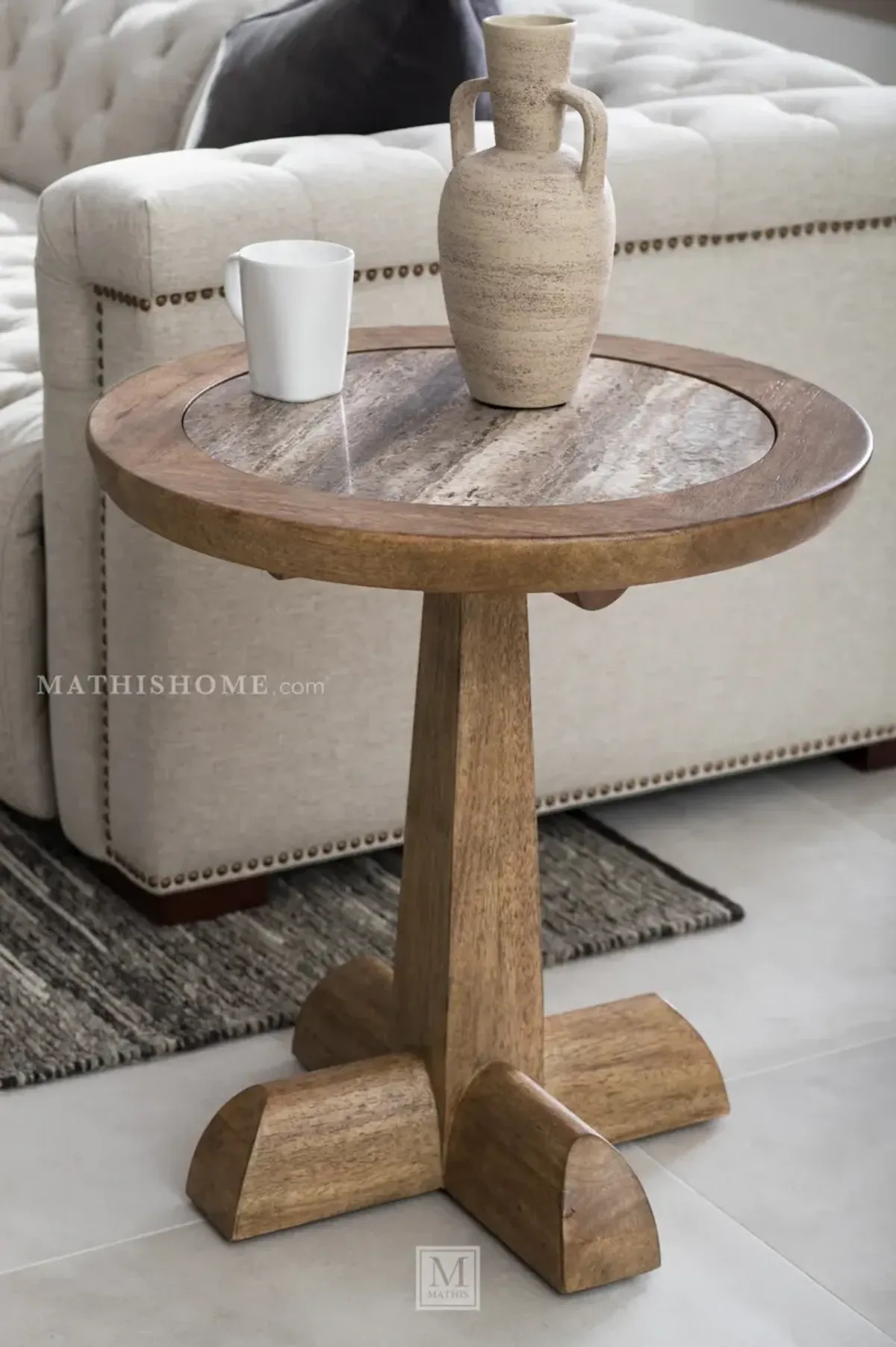 Vineyard Row Round Pedestal End Table